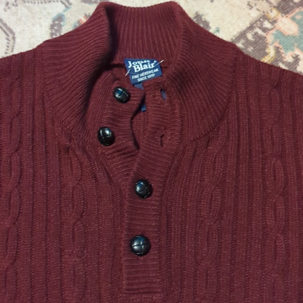 John‎ Blair Quarter-button Fisherman Sweater, deep wine color - Picture 2 of 4